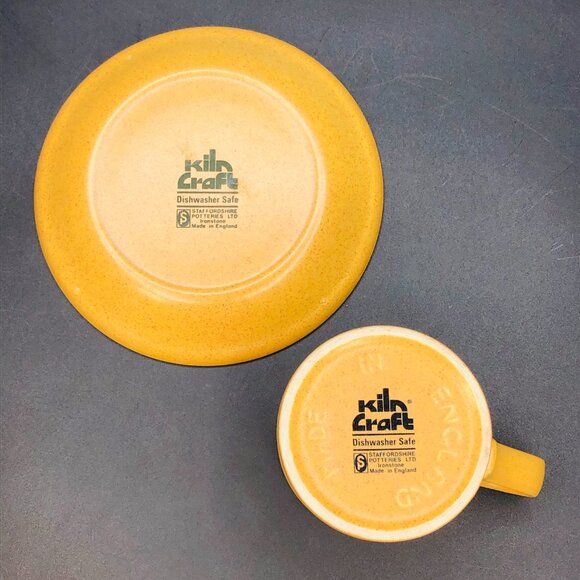 70s KilnCraft Bacchus Mustard Yellow Teal Floral Cup Saucer Set - Lot of 3 - Picture 8 of 13